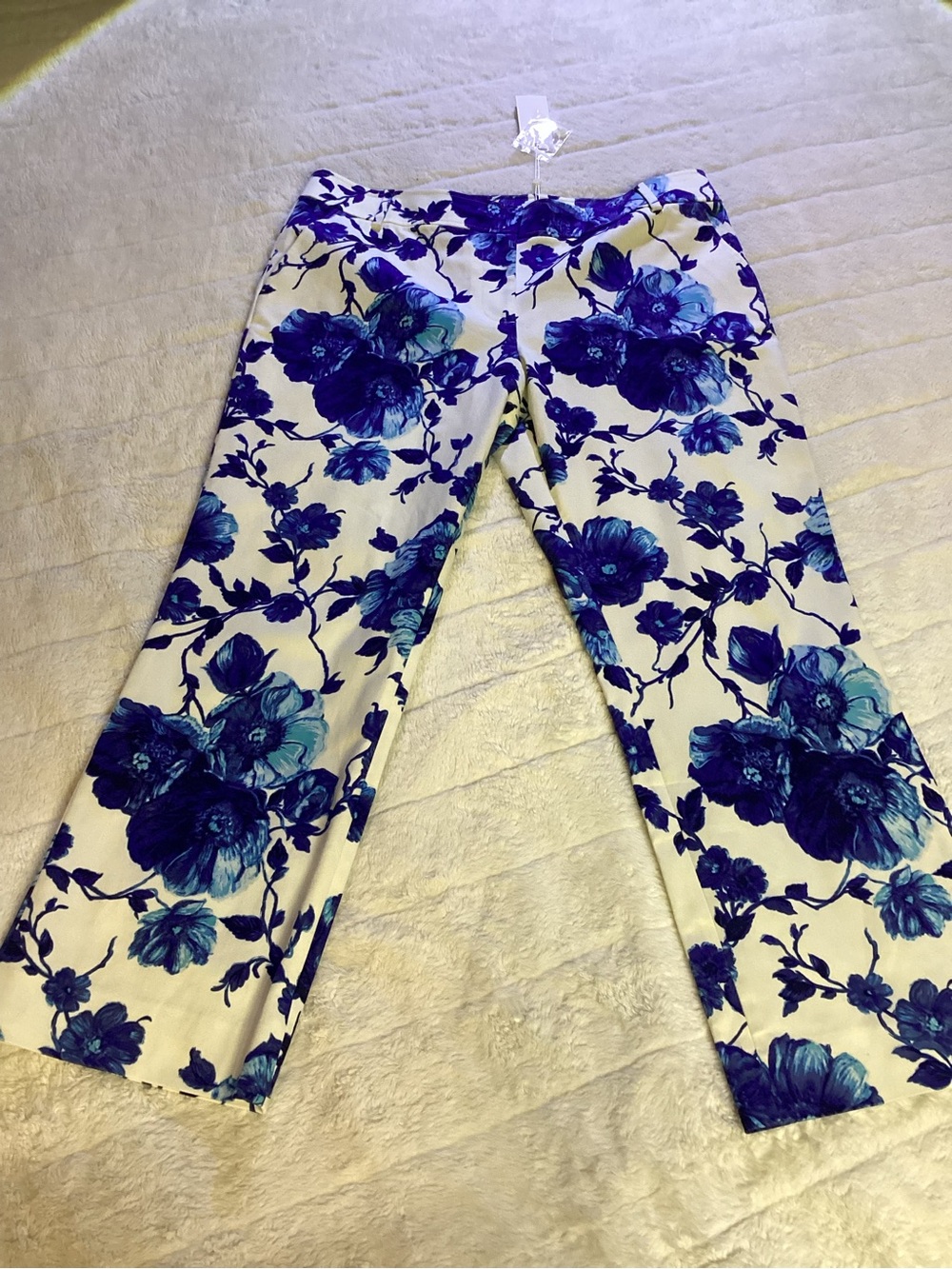 Tory Burch Blue Floral Cropped Wide-Leg Pants